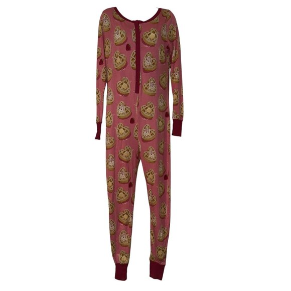 Munki Munki Womens Valentines Day Pajamas S Pink Heart Waffles PJs Unionsuit - Picture 1 of 10